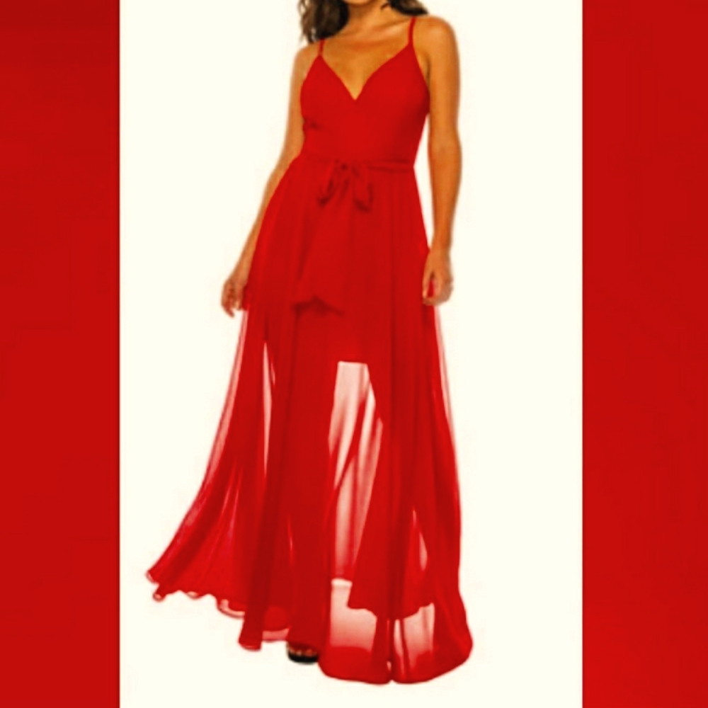 Maxi Red Sheer Dress